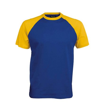 Férfi raglán ujjú kétszínű baseball póló, Kariban KA330, Royal Blue/Yellow-3XL