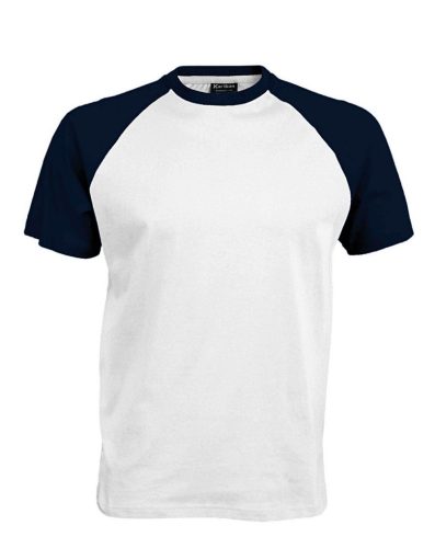 Férfi raglán ujjú kétszínű baseball póló, Kariban KA330, White/Navy-S