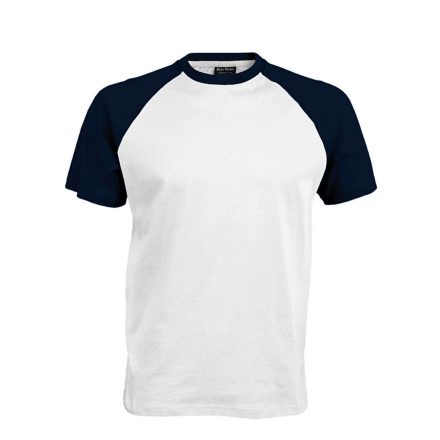 Férfi raglán ujjú kétszínű baseball póló, Kariban KA330, White/Navy-XL