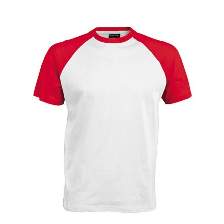 Férfi raglán ujjú kétszínű baseball póló, Kariban KA330, White/Red-2XL