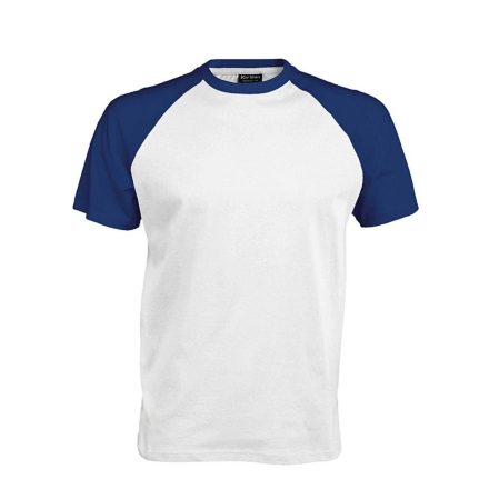 Férfi raglán ujjú kétszínű baseball póló, Kariban KA330, White/Royal Blue-2XL