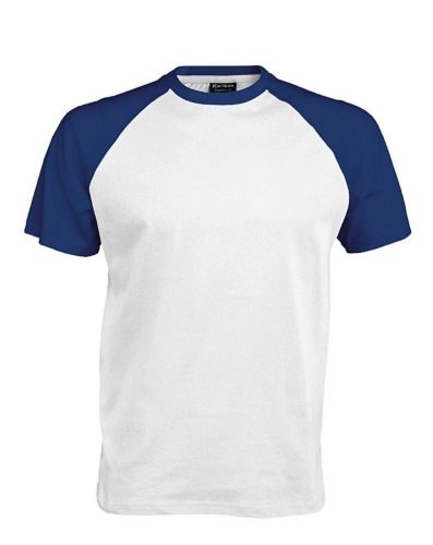 Férfi raglán ujjú kétszínű baseball póló, Kariban KA330, White/Royal Blue-2XL