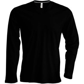   Férfi hosszú ujjú V-nyakú pamut póló, Kariban KA358, Black-4XL