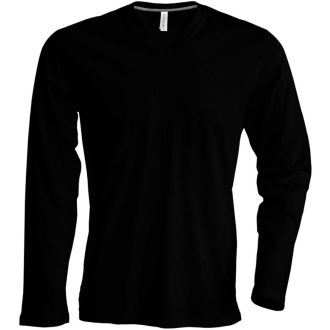   Férfi hosszú ujjú V-nyakú pamut póló, Kariban KA358, Black-4XL