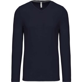   Férfi hosszú ujjú V-nyakú pamut póló, Kariban KA358, Navy-2XL