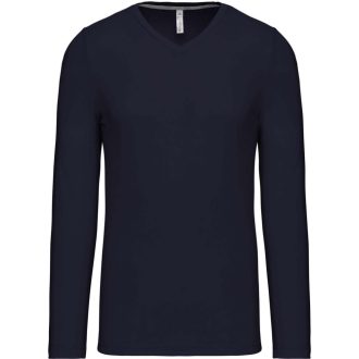   Férfi hosszú ujjú V-nyakú pamut póló, Kariban KA358, Navy-2XL