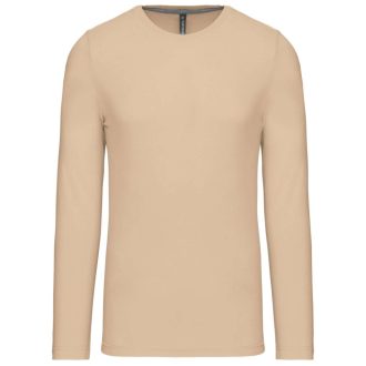   Férfi kereknyakú hosszú ujjú pamut póló, Kariban KA359, Light Sand-S
