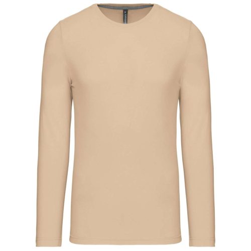 Férfi kereknyakú hosszú ujjú pamut póló, Kariban KA359, Light Sand-XL
