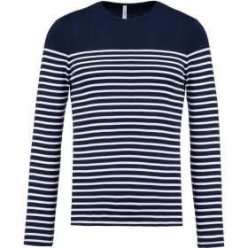   Férfi kereknyakú csíkos hosszú ujjú póló, Kariban KA366, Striped Navy/White-S