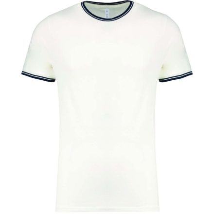 Férfi kereknyakú piké póló, kontrasztos szélekkel, Kariban KA373, Off White/Navy-3XL