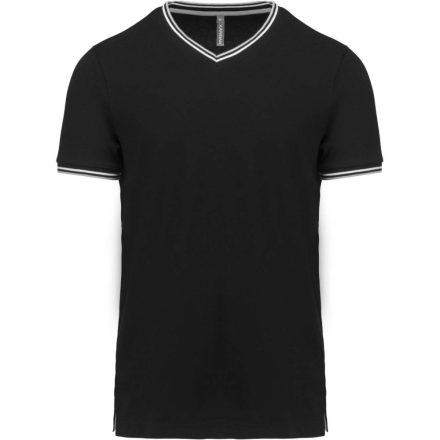 Férfi V-nyakú piké póló, kontrasztos szélekkel, Kariban KA374, Black/Light Grey/White-2XL