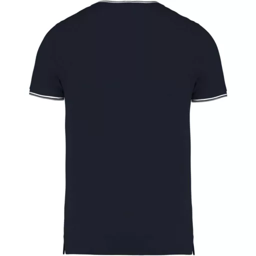 Férfi V-nyakú piké póló, kontrasztos szélekkel, Kariban KA374, Navy/Light Grey/White-XL