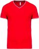 Férfi V-nyakú piké póló, kontrasztos szélekkel, Kariban KA374, Red/Navy/White-S
