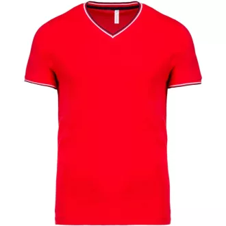   Férfi V-nyakú piké póló, kontrasztos szélekkel, Kariban KA374, Red/Navy/White-S