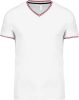 Férfi V-nyakú piké póló, kontrasztos szélekkel, Kariban KA374, White/Navy/Red-L