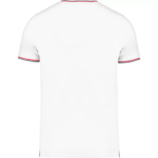 Férfi V-nyakú piké póló, kontrasztos szélekkel, Kariban KA374, White/Navy/Red-XL