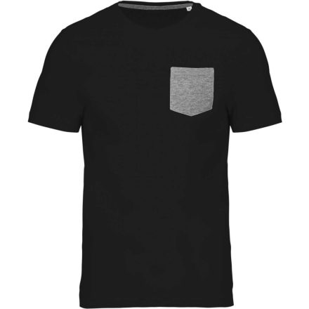Férfi organikus környakas póló kontrasztos színű zsebbel, Kariban KA375, Black/Grey Heather-L