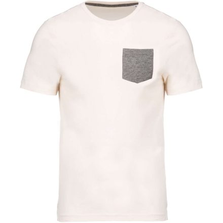 Férfi organikus környakas póló kontrasztos színű zsebbel, Kariban KA375, Cream/Grey Heather-2XL