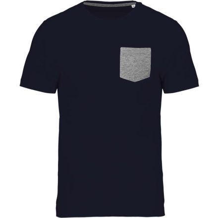 Férfi organikus környakas póló kontrasztos színű zsebbel, Kariban KA375, Navy/Grey Heather-2XL