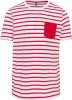 Férfi tengerész csíkos rövid ujjú póló mellzsebbel, Kariban KA378, Striped White/Red-M