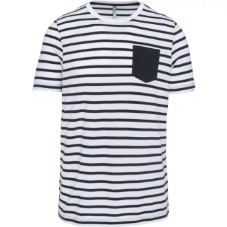   Férfi tengerész csíkos rövid ujjú póló mellzsebbel, Kariban KA378, Striped White/Navy-S