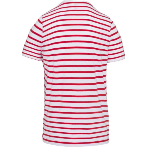 Gyermek matrózcsíkos pamut póló zsebbel, Kariban KA379, Striped White/Red-12/14