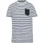 Gyermek matrózcsíkos pamut póló zsebbel, Kariban KA379, Striped White/Navy-12/14