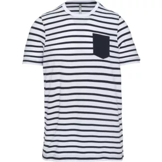   Gyermek matrózcsíkos pamut póló zsebbel, Kariban KA379, Striped White/Navy-4/6