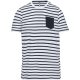 Gyermek matrózcsíkos pamut póló zsebbel, Kariban KA379, Striped White/Navy-4/6