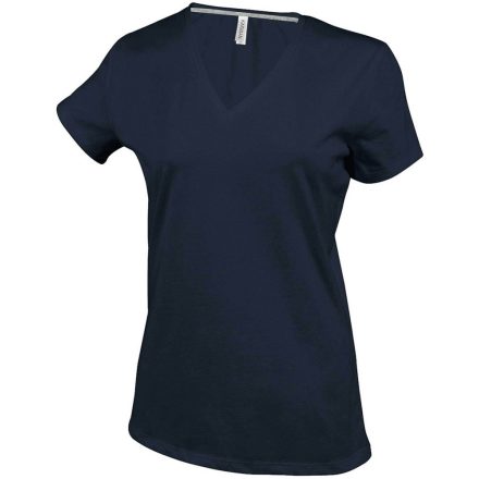 Női V-nyakú rövid ujjú pamut póló, Kariban KA381, Dark Grey-L