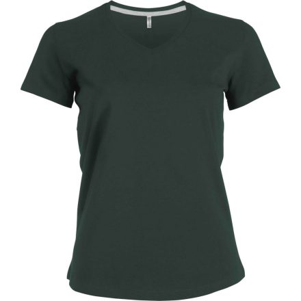 Női V-nyakú rövid ujjú pamut póló, Kariban KA381, Forest Green-XL