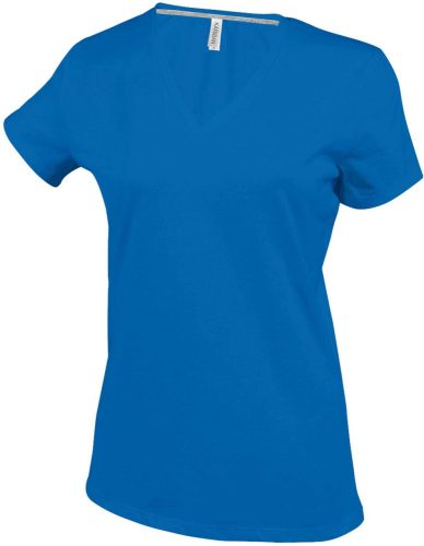 Női V-nyakú rövid ujjú pamut póló, Kariban KA381, Light Royal Blue-3XL