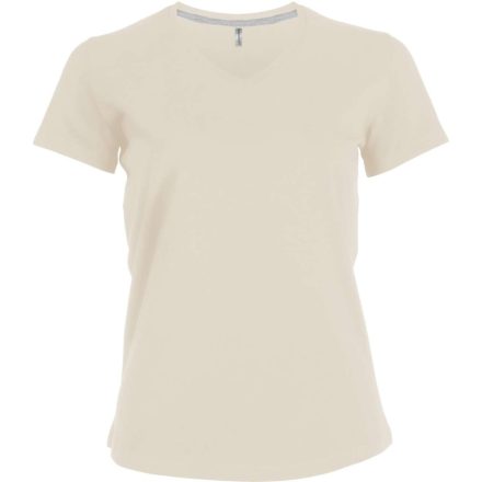 Női V-nyakú rövid ujjú pamut póló, Kariban KA381, Light Sand-XL