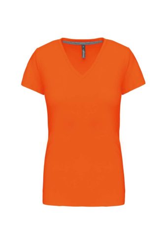 Női V-nyakú rövid ujjú pamut póló, Kariban KA381, Orange-2XL