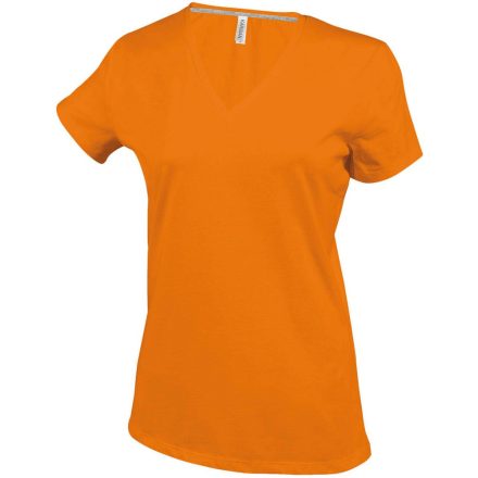 Női V-nyakú rövid ujjú pamut póló, Kariban KA381, Orange-3XL