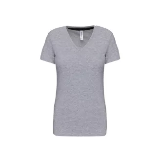   Női V-nyakú rövid ujjú póló, Kariban KA381, Oxford Grey-2XL