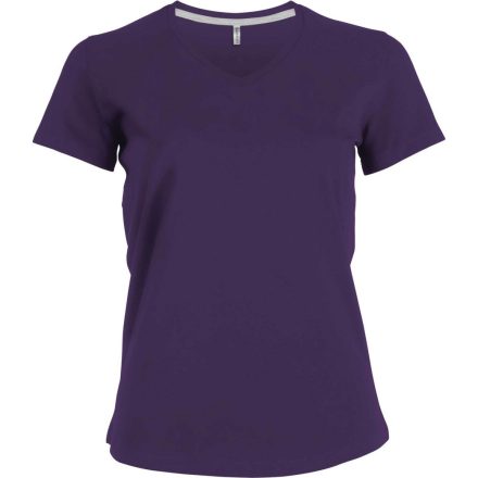 Női V-nyakú rövid ujjú pamut póló, Kariban KA381, Purple-3XL