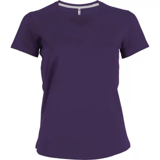   Női V-nyakú rövid ujjú pamut póló, Kariban KA381, Purple-L