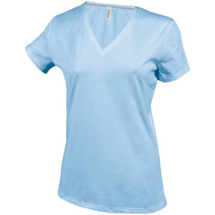 Női V-nyakú rövid ujjú pamut póló, Kariban KA381, Sky Blue-L
