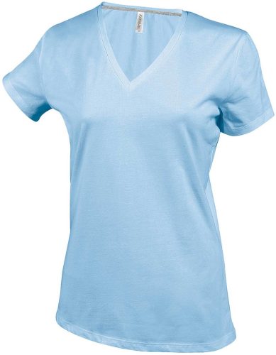 Női V-nyakú rövid ujjú pamut póló, Kariban KA381, Sky Blue-XL