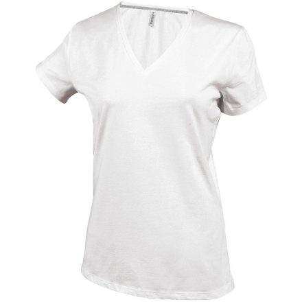 Női V-nyakú rövid ujjú pamut póló, Kariban KA381, White-2XL