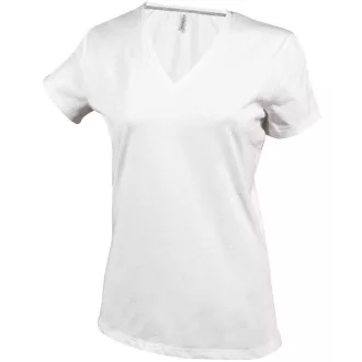   Női V-nyakú rövid ujjú pamut póló, Kariban KA381, White-3XL