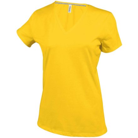 Női V-nyakú rövid ujjú pamut póló, Kariban KA381, Yellow-S
