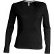 Női hosszú ujjú V-nyakú pamut póló, Kariban KA382, Black-L