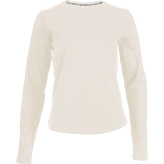   Női hosszú ujjú kereknyakú pamut póló, Kariban KA383, Light Sand-S