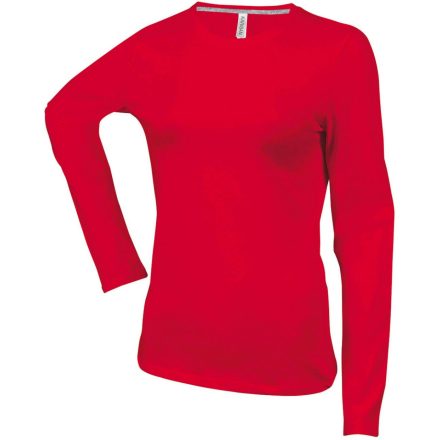 Női hosszú ujjú kereknyakú pamut póló, Kariban KA383, Red-XL