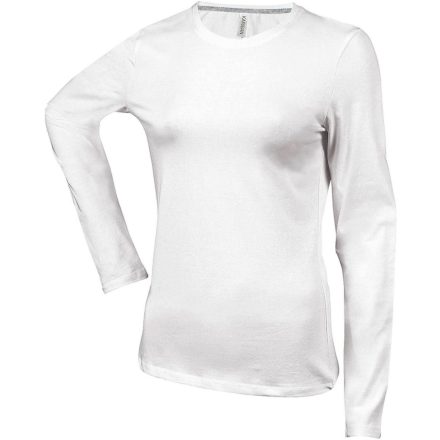 Női hosszú ujjú kereknyakú pamut póló, Kariban KA383, White-2XL