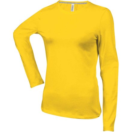 Női hosszú ujjú kereknyakú pamut póló, Kariban KA383, Yellow-M