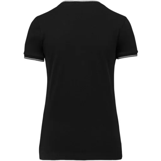Női V-nyakú piké póló, csíkos szélekkel, Kariban KA394, Black/Light Grey/White-2XL