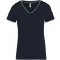 Női V-nyakú piké póló, csíkos szélekkel, Kariban KA394, Navy/Light Grey/White-S